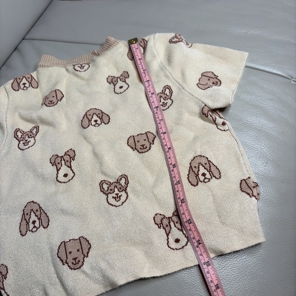 Debut Cute Dog Print Cream Cropped Sweater short sleeve size small - Picture 6 of 6